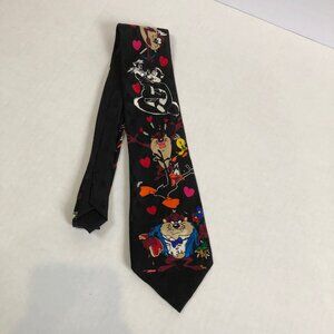 Vintage 90's Looney Tunes Mania Neck Tie Bugs Bunny Daffy Taz Tweety